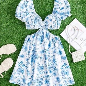 SHEIN Blue and White Floral Dress